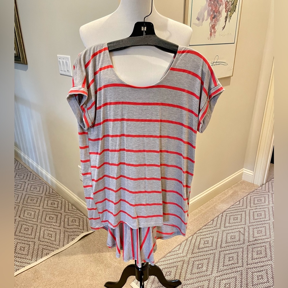 Anthropologie Pure Good Grey and Red Striped Top